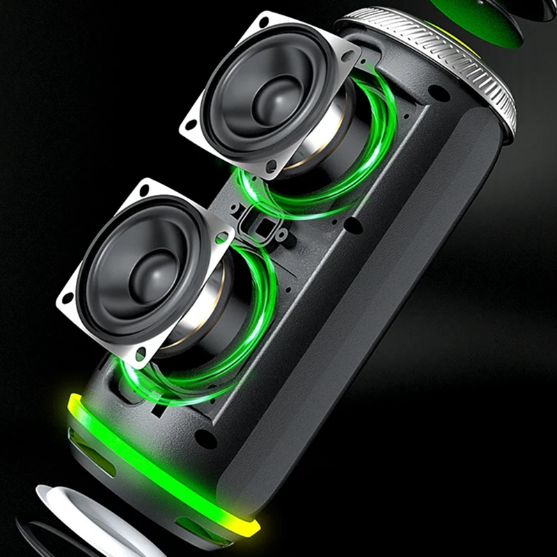 Bluetooth Speaker Waterproof - ลำโพงบลูทูธไร้สายสเตอริโอ 360 องศา, ลำโพงกันน้ำพร้อมไฟสีสัน, ลำโพงซับวูฟเฟอร์สำหรับตั้งแคมป์กลางแจ้ง-ABFB