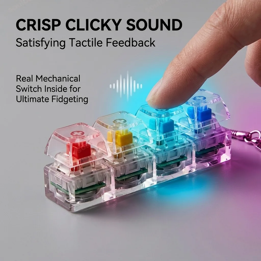 Electronics Gadgets For Kids - พวงกุญแจคีย์บอร์ด LED ของเล่นคลิกเกอร์คริสตัล ของเล่นบรรเทาความเครียด พวงกุญแจคีย์บอร์ด แกดเจ็ตคลิกเกอร์สำหรับผู้ใหญ่และเด็ก