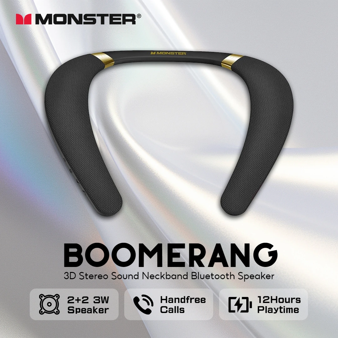 Bluetooth Speaker Waterproof - ลำโพงบลูทูธแบบคล้องคอ New Monster Boomerang เสียงสเตอริโอ 3
